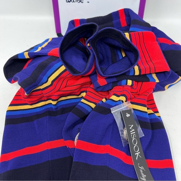 Mislook Striped Color Block Tailored Long Knit Jacket Size M NWT Chunky Button - Picture 10 of 14